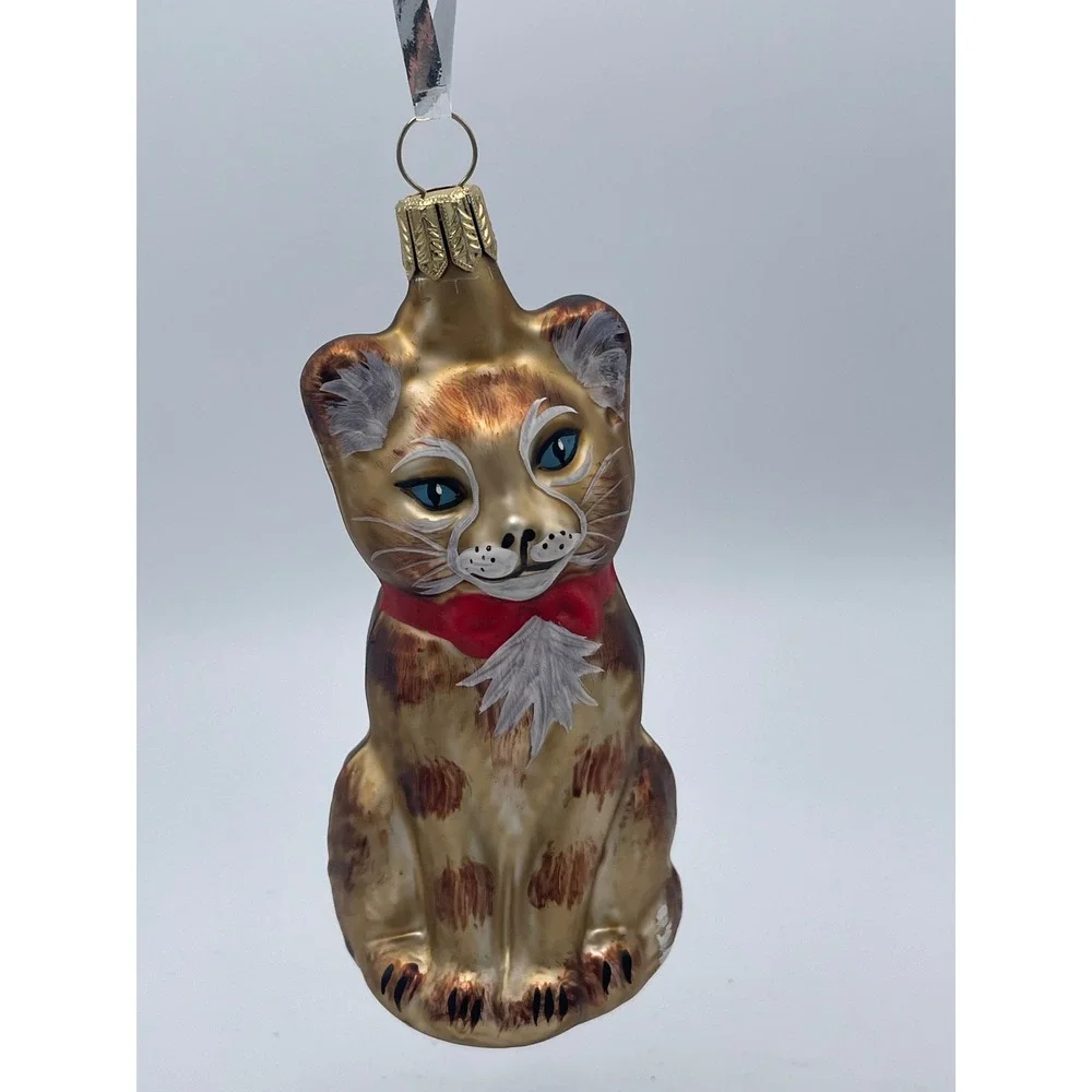 VTG German Blown Glass Cat Christmas Ornaments Tuxedo & Tabby Hand Painted